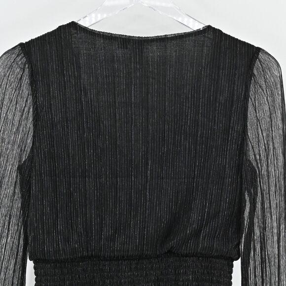 JOIE Top Womens Size S Black Metallic‎ VNeck Gathered Blouse Semi Sheer Sleeves - Picture 5 of 12